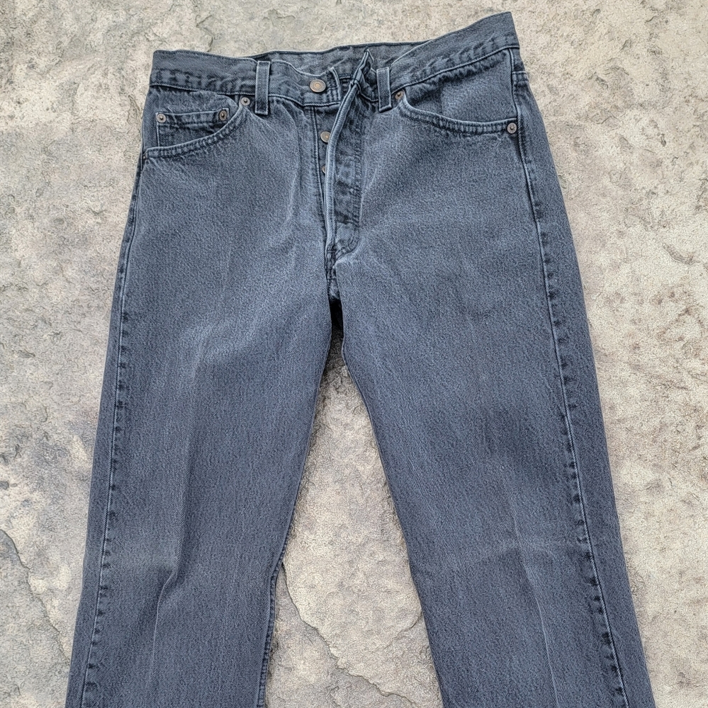 Levis vintage 501 jeans. Button fly. Faded black.
